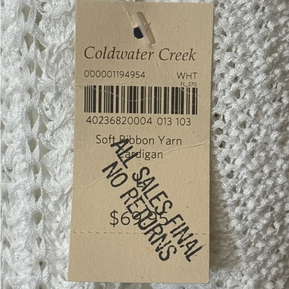 Coldwater Creek, White Soft Ribbon Yarn Cardigan,Size L,Made in Jordan